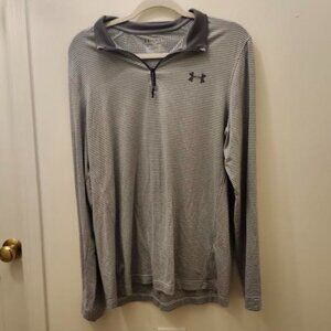 Under Armour 1/4 Zip Pullover Adult Size Medium Gray Striped Loose Fit Cold Gear